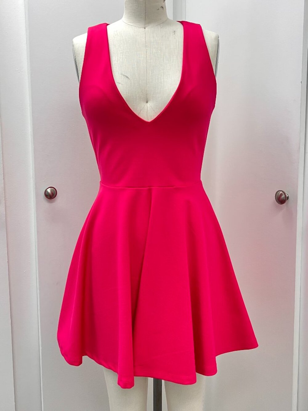 Hot Pink Lovers + Friends V-Neck Skater Style Party Dress